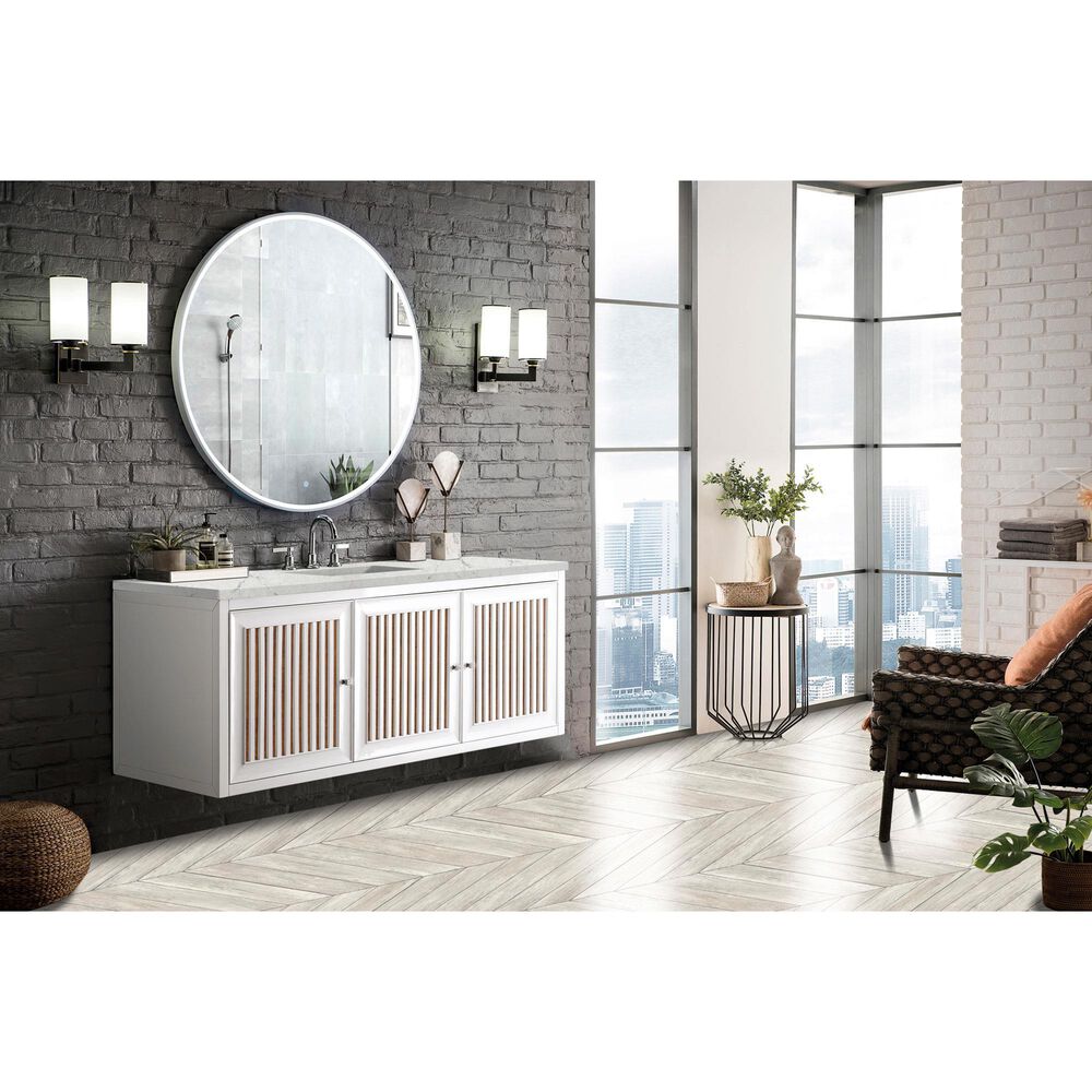 James Martin Vanities Addison 60&quot; Double Bathroom Vanity in Glossy White with 3 cm Eternal Marfil Quartz Top and Rectangular Sinks, , large