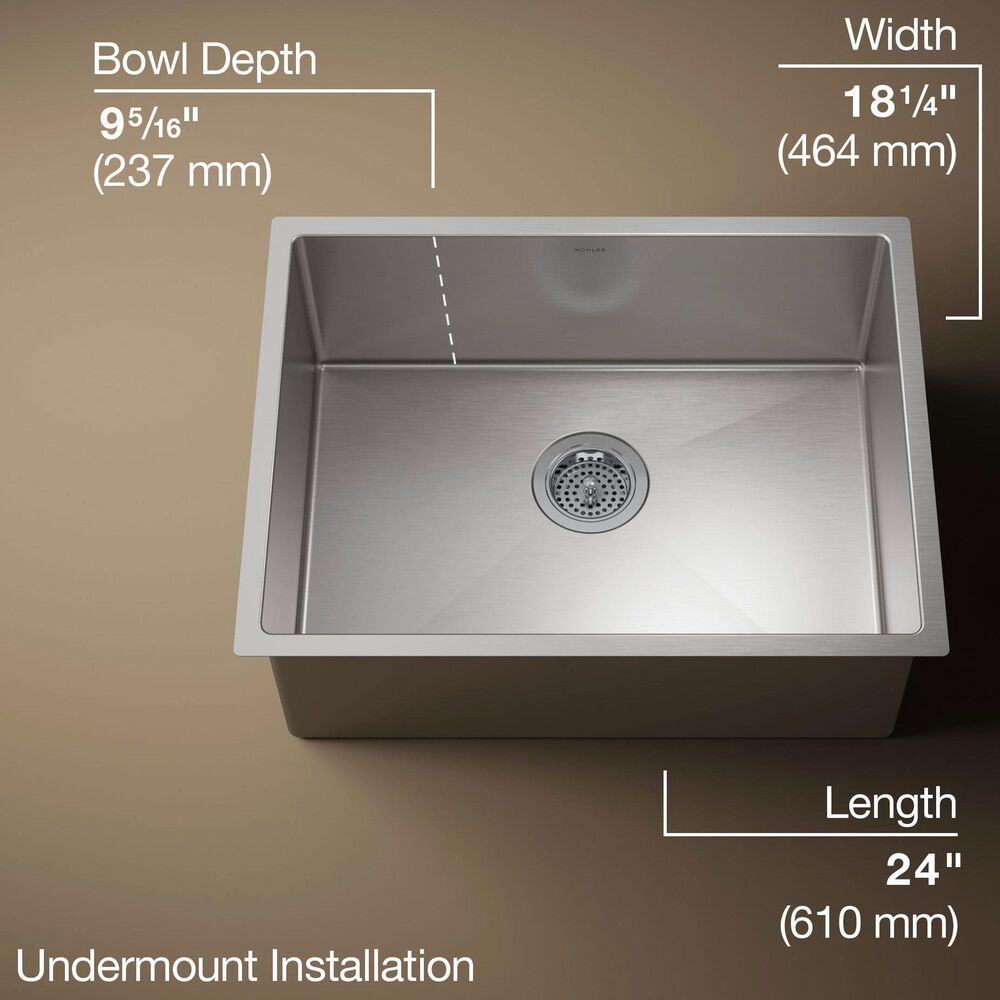 Kohler Strive 24" Undermount Single Bowl Kitchen Sinks in Stainless Steel, , large