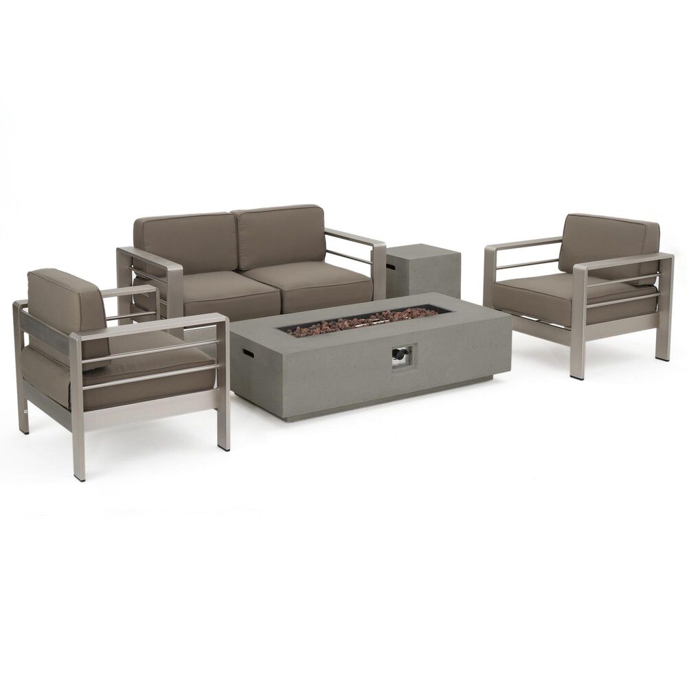 Noble House Cape Coral 5-Piece Patio Chat Set in Light Gray and Khaki, , large