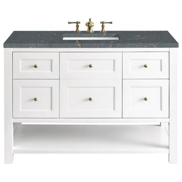 James Martin Vanities Breckenridge 48" Single Bathroom Vanity in Bright White with 3 cm Parisien Bleu Quartz Top and Rectangular Sink, , large