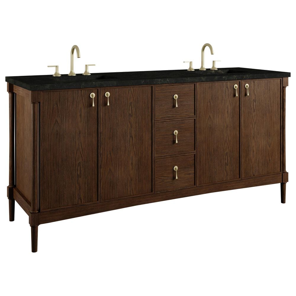 James Martin Kinnsden 72" Double Bathroom Vanity in Sable Oak with 3 cm Phantome Eclos Top and Rectangular Sinks, , large