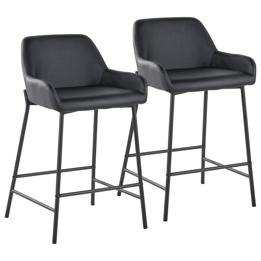 LumiSource Daniella Counter Stool with Black Faux Leather Upholstery in Black (Set of 2), , large