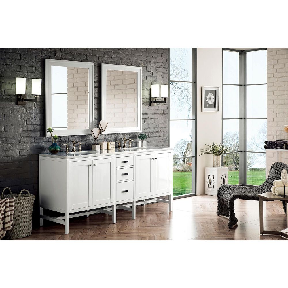 James Martin Vanities Addison 72&quot; Double Bathroom Vanity in Glossy White with 3 cm Arctic Fall Solid Surface Top and Rectangular Sinks, , large
