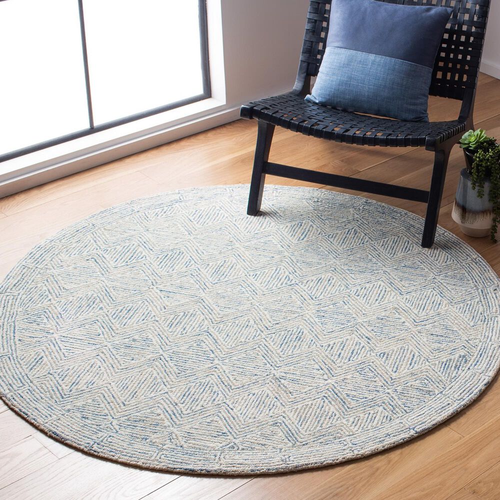 Safavieh Micro-Loop MLP538M 3&#39; Round Blue and Ivory Area Rug, , large