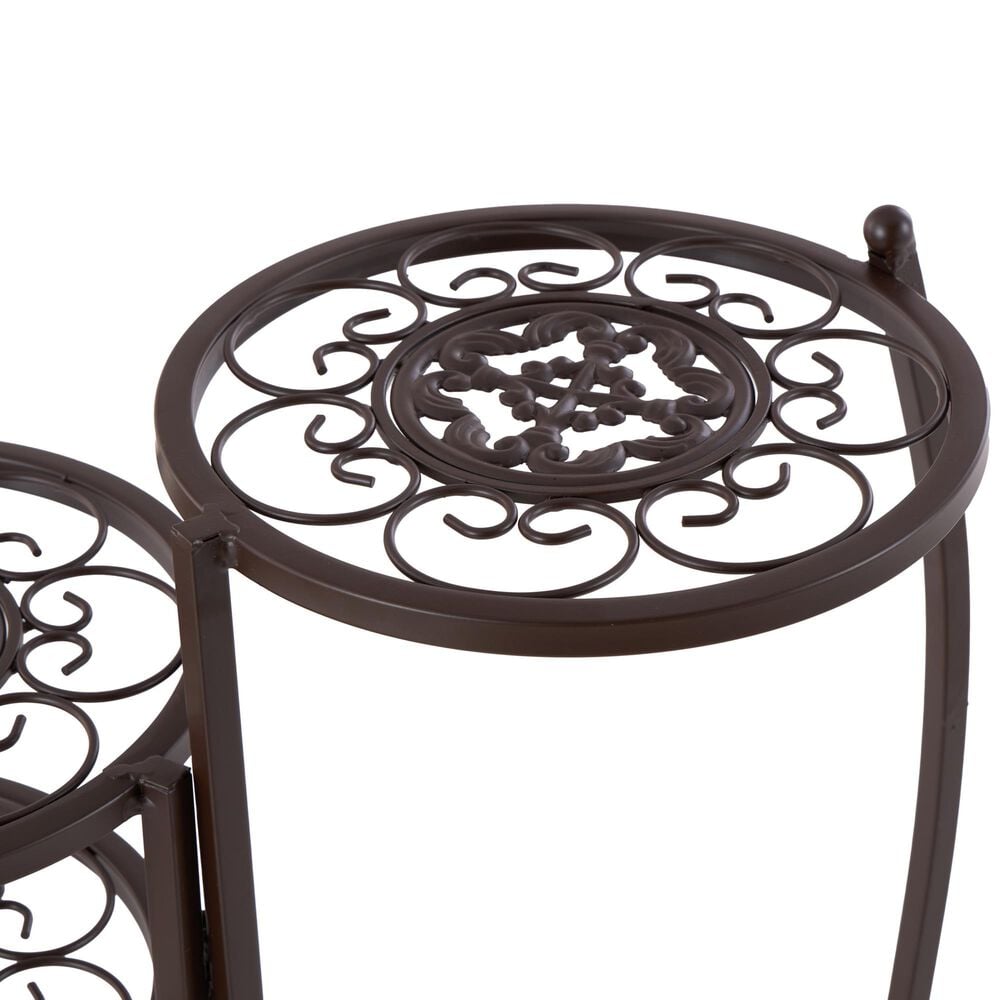 Maple and Jade 3-Tier Indoor/Outdoor Plant Stand with Scroll Details in Brown, , large
