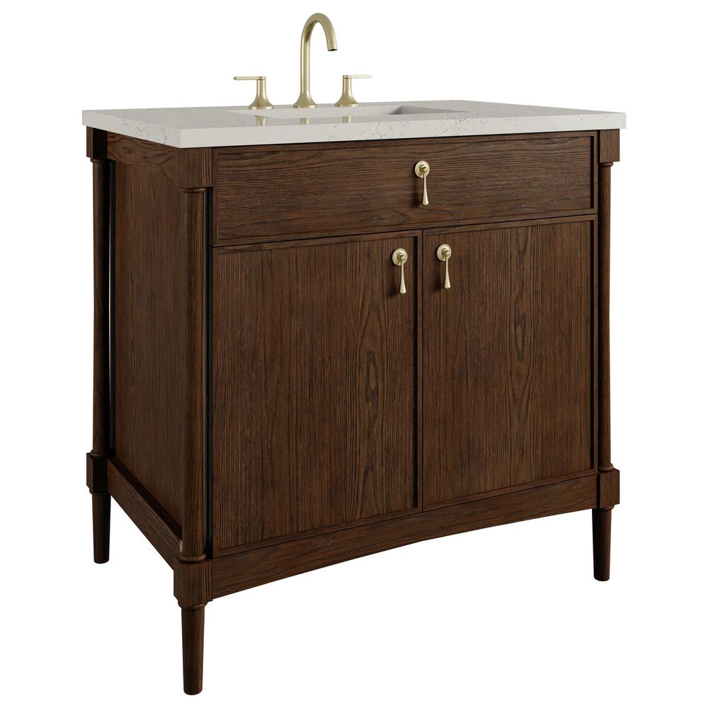 James Martin Kinnsden 36" Single Bathroom Vanity in Sable Oak with 3 cm Siberian Silestone Top and Rectangular Sink, , large