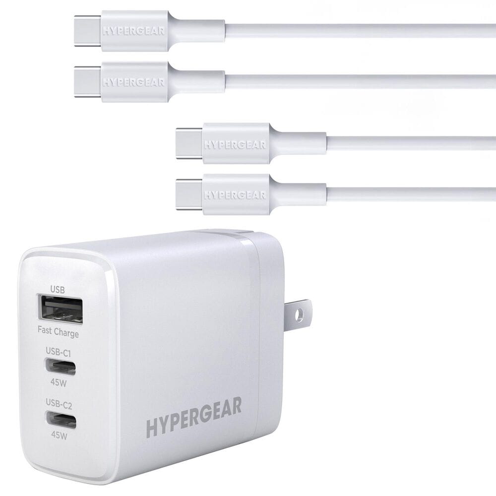 Hypercel 45W PD Wall Charger + 6ft USB-C to USB-C Cable in White, , large