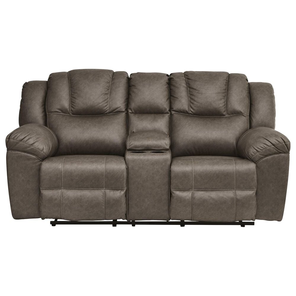 Ashley Lowilla Manual Double Reclining Loveseat with Console in Driftwood, , large