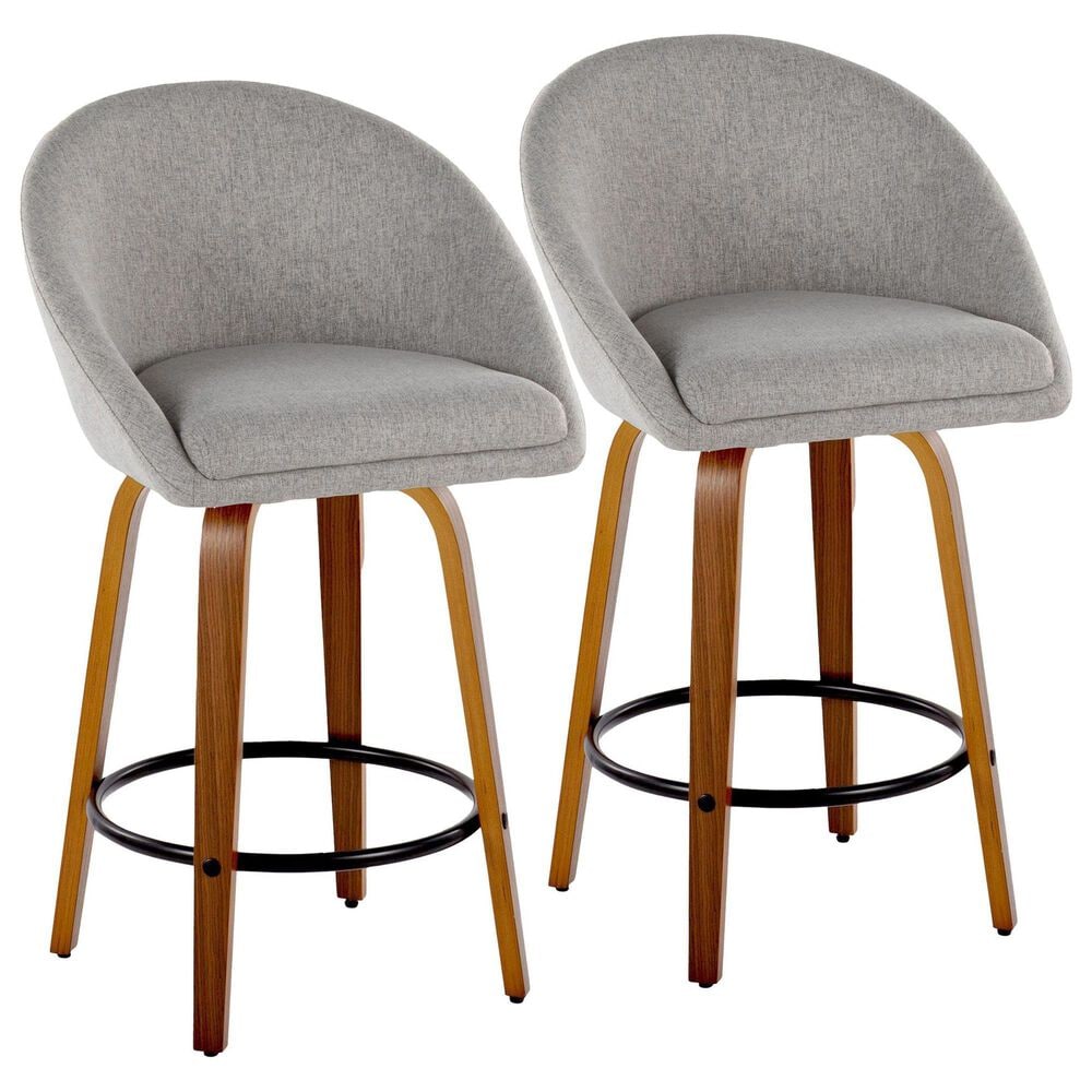 LumiSource Matisse 26" Swivel Counter Stool with Grey Fabric Upholstery in Walnut and Black (Set of 2), , large