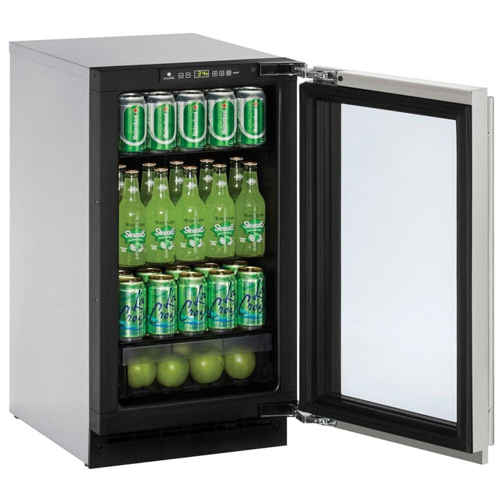 U-Line 18&quot; Glass Door Refrigerator in Stainless Frame, , large