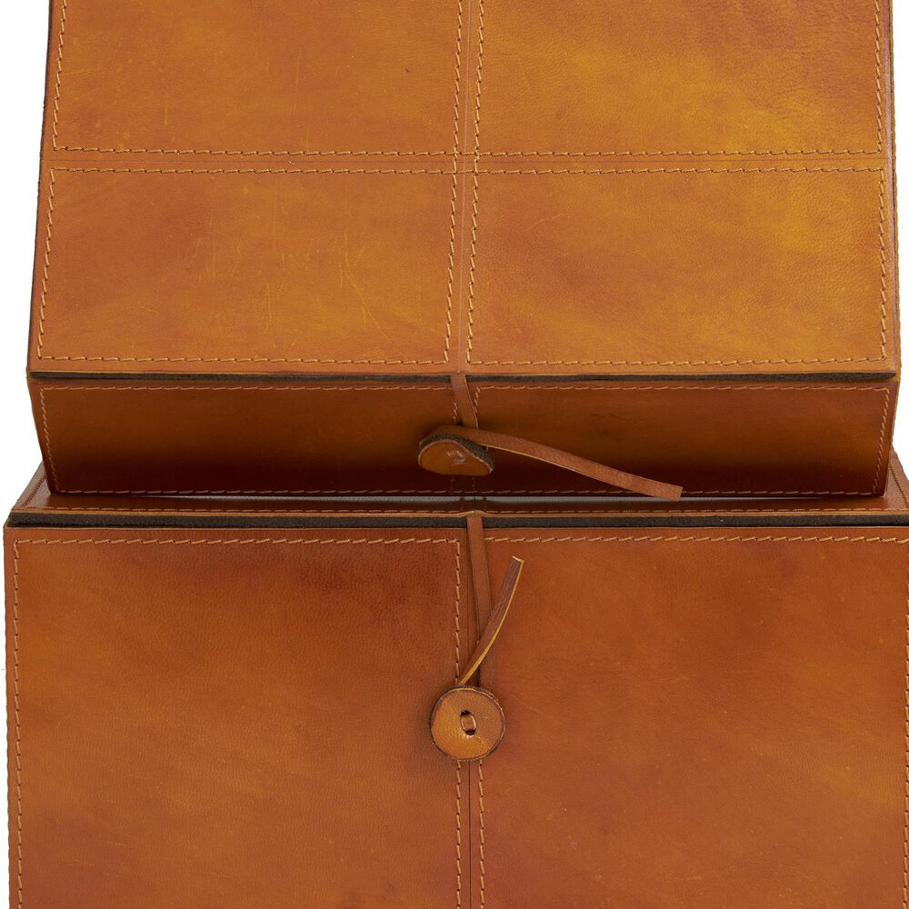 Maple and Jade 11.5&quot; 2-Piece Handmade Storage Decorative Box Set in Cognac Brown, , large