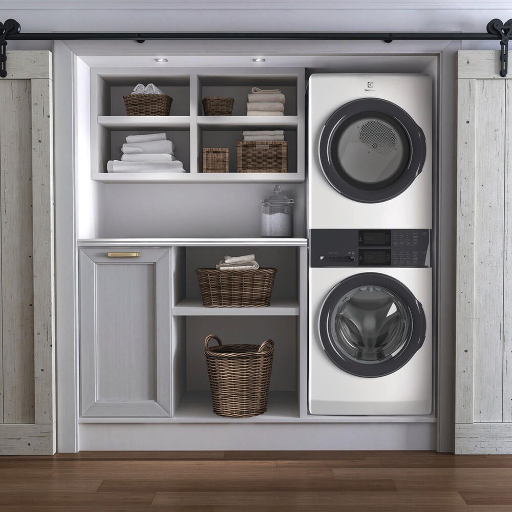 Electrolux 4.4 Cu. ft. Washer and 8 Cu. ft. Gas Dryer Stack Laundry with Satin White Ergorapido Cordless 2-in-1 Stick Vacuum in White, , large