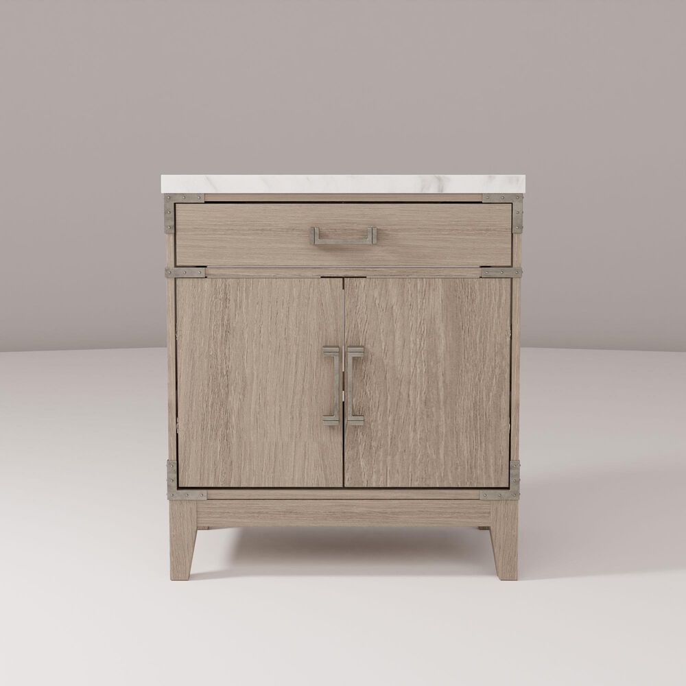 Lexora Home Laurel 30" Single Bathroom Vanity in Grey Oak with White Carrara Marble Top and Rectangular Sink, , large