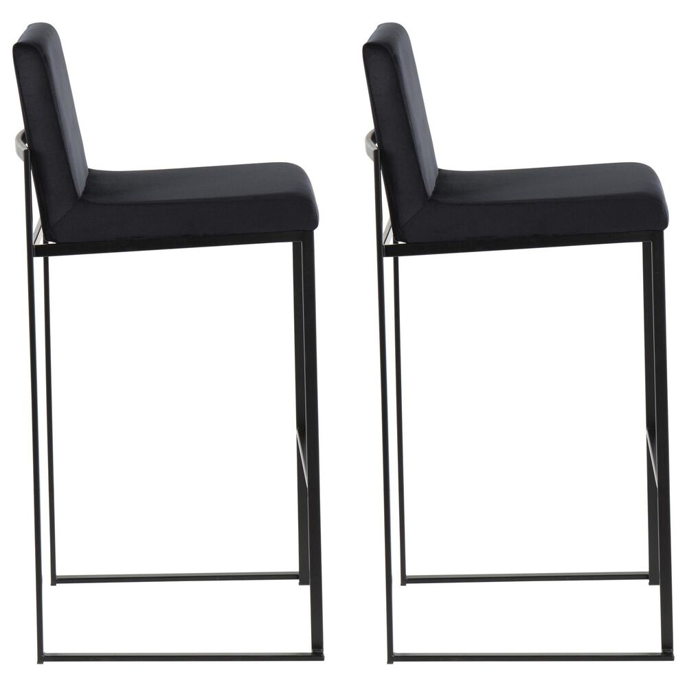 Lumisource Fuji Stackable Barstool with Black Velvet Cushion in Black &#40;Set of 2&#41;, , large