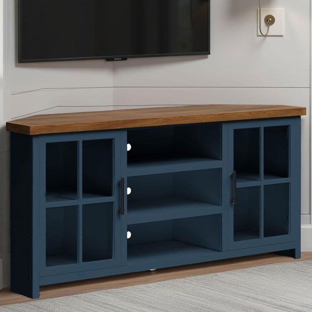 Legends Home Nantucket 67" Corner TV Stand in Blue Denim and Whiskey, , large