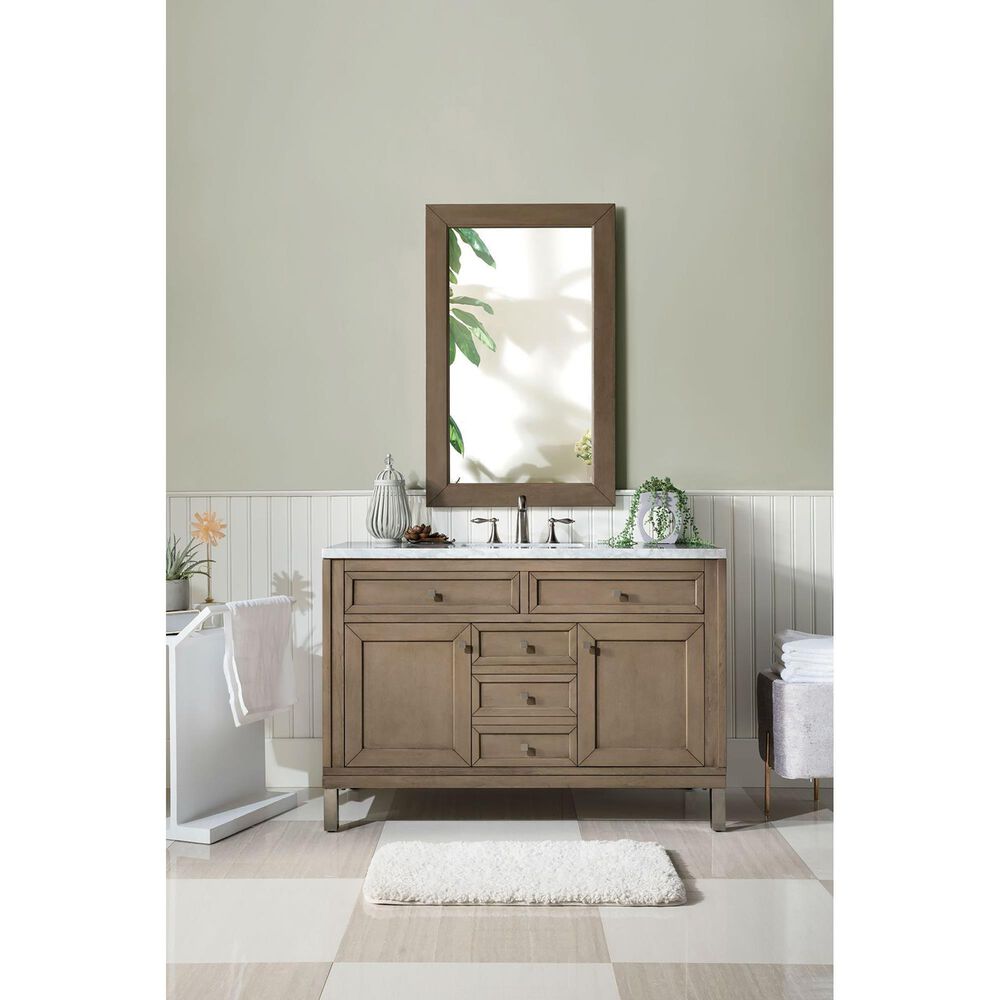 James Martin Vanities Chicago 48&quot; Single Bathroom Vanity in Whitewashed Walnut with 3 cm Carrara White Marble Top and Rectangular Sink, , large