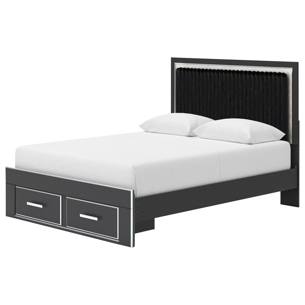 Ashley Zuraleus Queen Upholstered Panel Storage Bed with Two Nightstands in Matte Black, , large