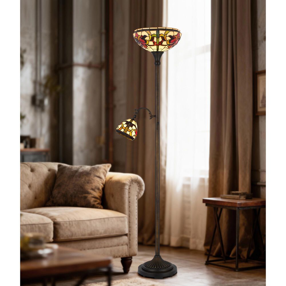 Cal Lighting Victorian Tiffany Torchiere Lamp in Bronze, , large