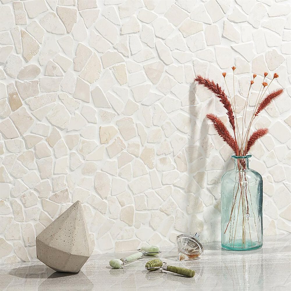 Soho Studio Pebblestone Lovina White 12&quot; x 12&quot; Tumbled Natural Stone Mosaic Sheet, , large