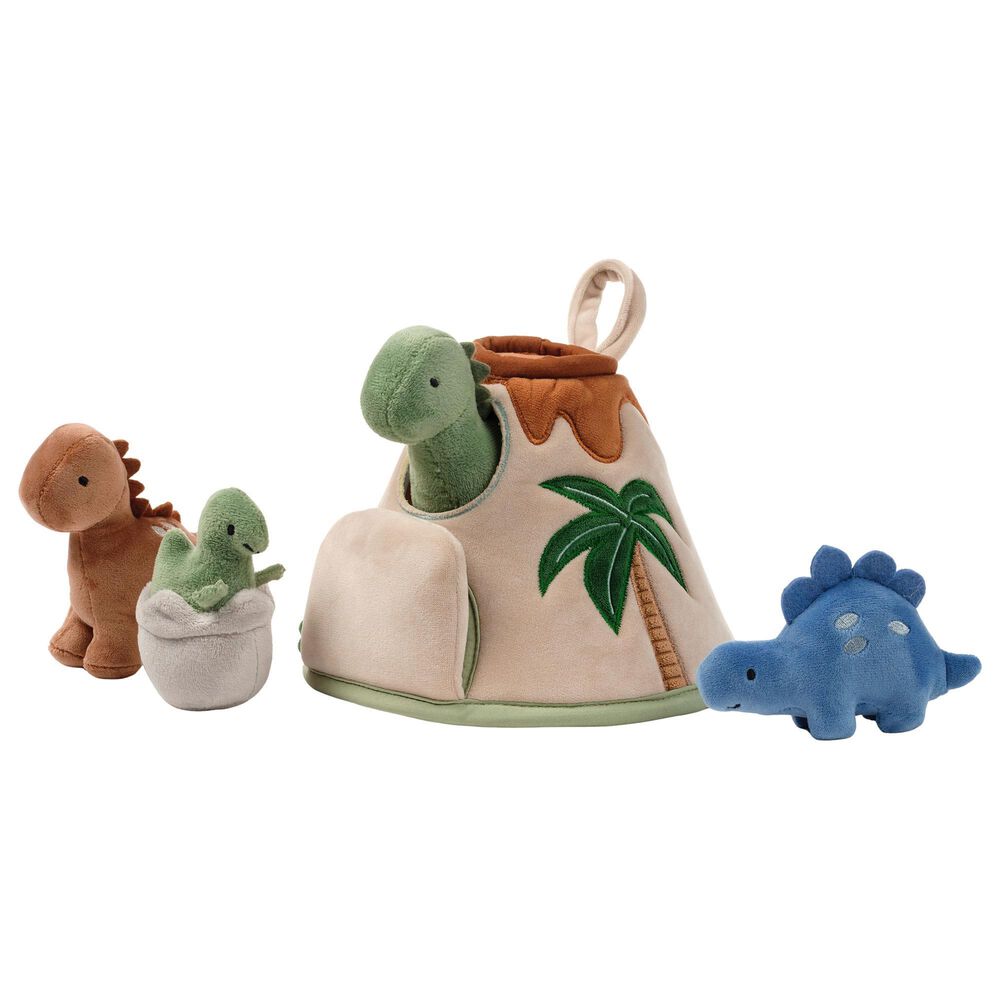 Lambs &amp; Ivy Dino-Might Plush Dinosaur Volcano Play Set in Blue, Gray, Brown and Sage Green, , large