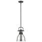 Golden Lighting Duncan 1-Light Small Pendant with Rod and Pewter Shade in Matte Black, , large
