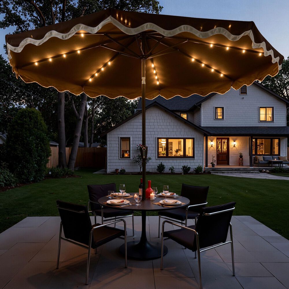 HOMLUX 10' Patio Umbrella with Lights in Dark Brown, , large