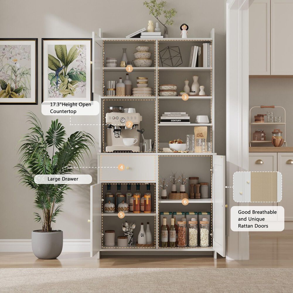 GARVEE 71" Kitchen Pantry Cabinet in White, , large