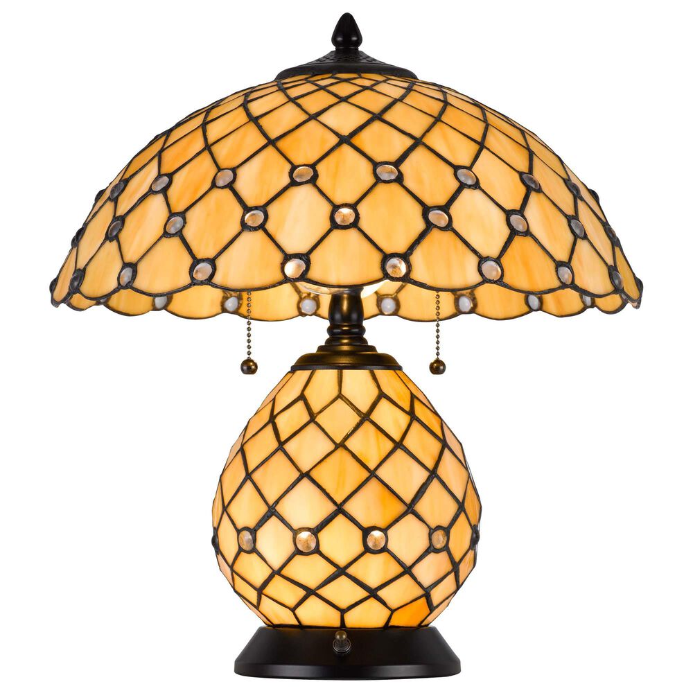 Cal Lighting Valetta Tiffany Table Lamp in Amber and Black, , large