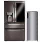 LG 2-Piece Kitchen Package with 22.3 Cu. Ft 4-Door French Door Refrigerator and Single Door Freezer in Black Stainless Steel, , large
