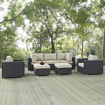 Modway Convene 7-Piece Outdoor Patio Conversation Set in Espresso and Beige, , large