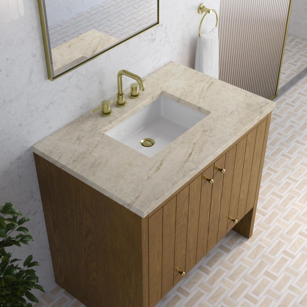 James Martin Hudson 36" Single Bathroom Vanity in Honey Oak with 3 cm Tajnar Eclos Top and Rectangular Sink, , large