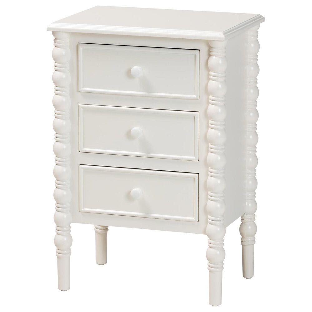 Baxton Studio Malinda 3-Drawer End Table with Spindle Legs in White, , large