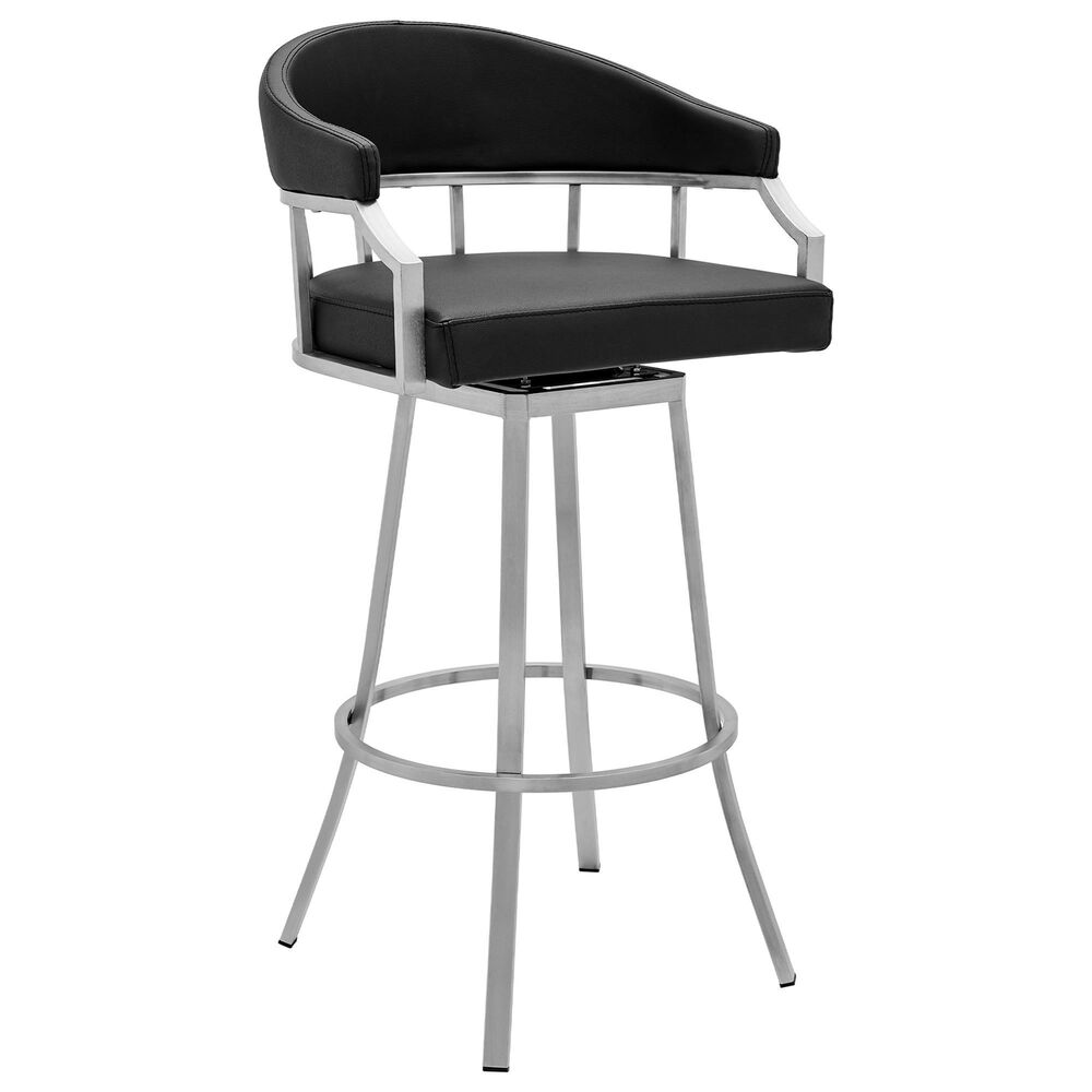 Blue River Palmdale 26" Swivel Counter Stool with Black Seat in Brushed Stainless Steel, , large