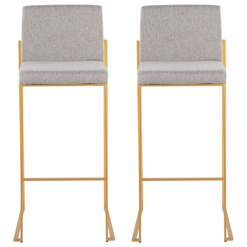 LumiSource Fuji High Back Barstool with Grey Fabric in Gold &#40;Set of 2&#41;, , large