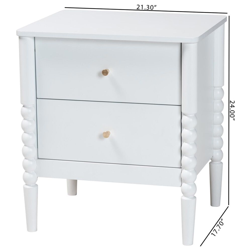 Baxton Studio Lucera 2-Drawer Bobbin Nightstand in White, , large