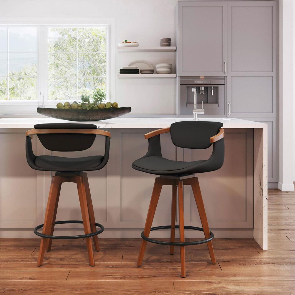 Lumisource Oracle Swivel Counter Stool with Black Cushion in Walnut and Black, , large