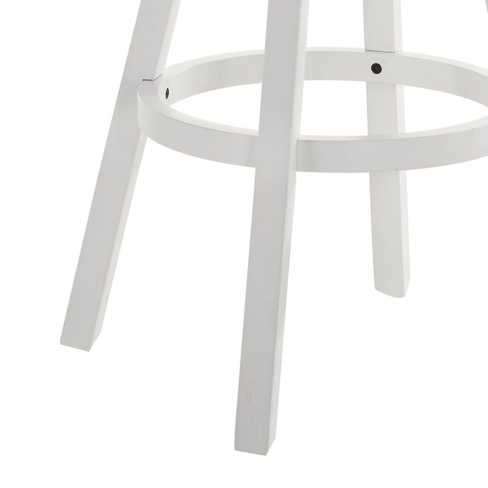 Armen Living Erika Swivel Bar Height Stool with Light Blue Upholstery in White, , large