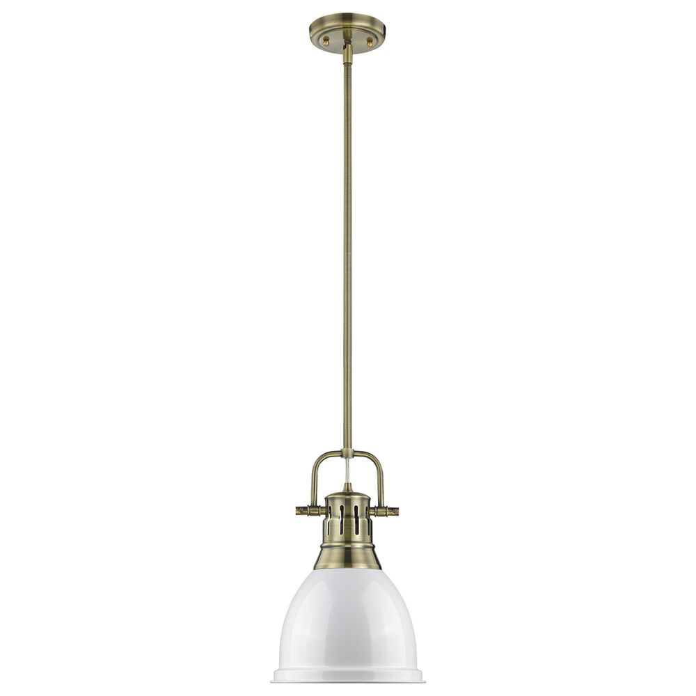 Golden Lighting Duncan 1-Light Small Pendant with Rod and White Shade in Aged Brass, , large