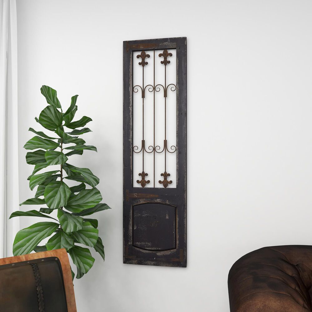 Maple and Jade 57&quot; x 16&quot; Gate Wall Decor in Dark Gray and Brown, , large