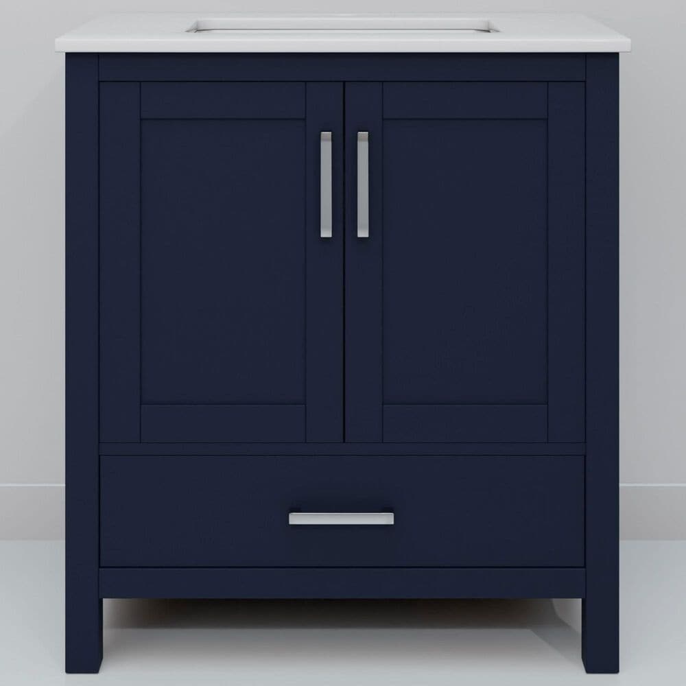 Lexora Home Jacques 30" Single Bathroom Vanity in Navy Blue with 2 cm White Quartz Top and Rectangular Sink, , large