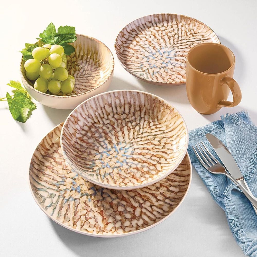 Oxford Contempo Caribbean Stoneware 20-Piece Dinnerware Set in Beige, Terracota and Blue, , large