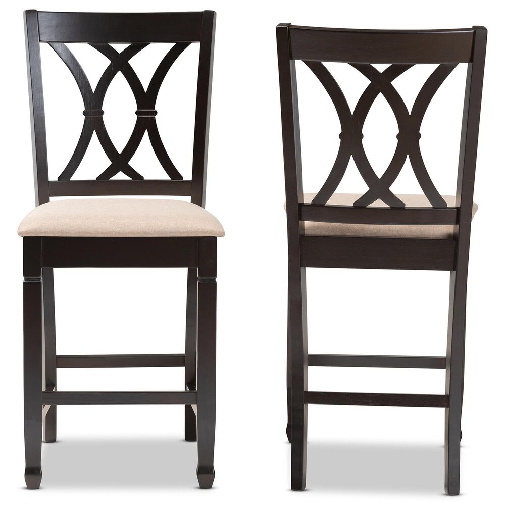 Baxton Studio Reneau Counter Height Pub Chair with Sand Cushion in Espresso Brown (Set of 2), , large