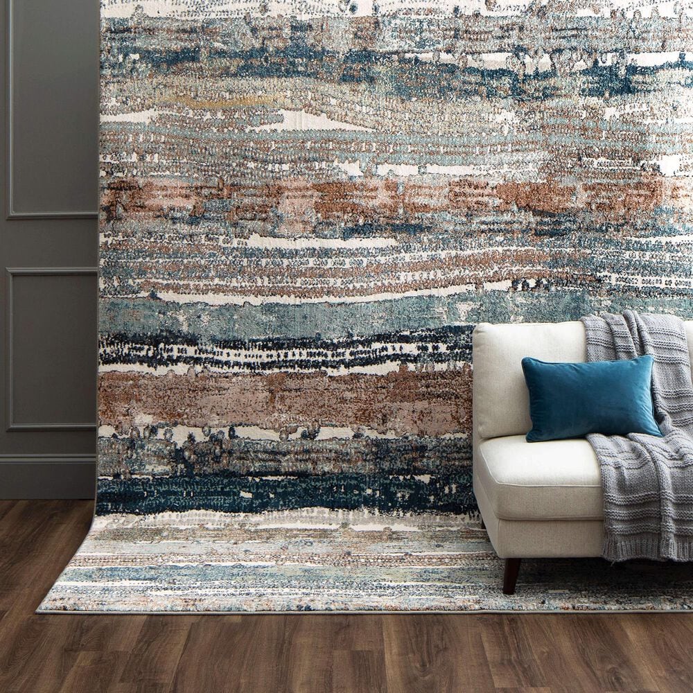 Karastan Epiphany Colorful Waves 8&#39; x 10&#39; Robin&#39;s Egg Area Rug, , large