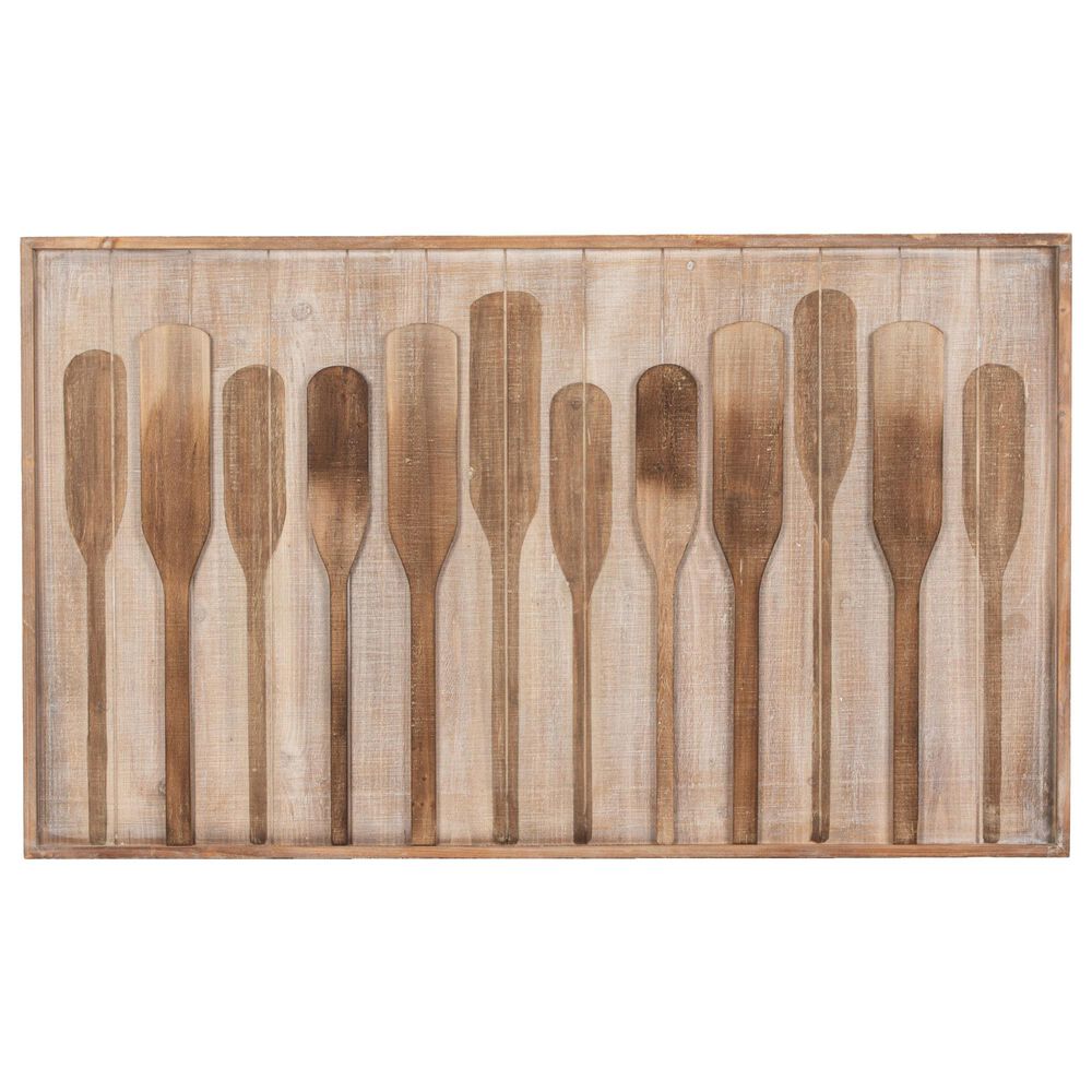 Creative Coop 47.25" x 28" Framed Wall Decor with Raised Paddles in Brown, , large
