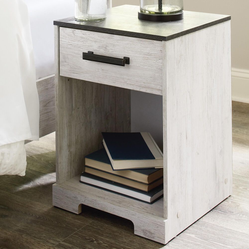Ashley Shawburn 1-Drawer Nightstand in Whitewash and Charcoal Gray, , large