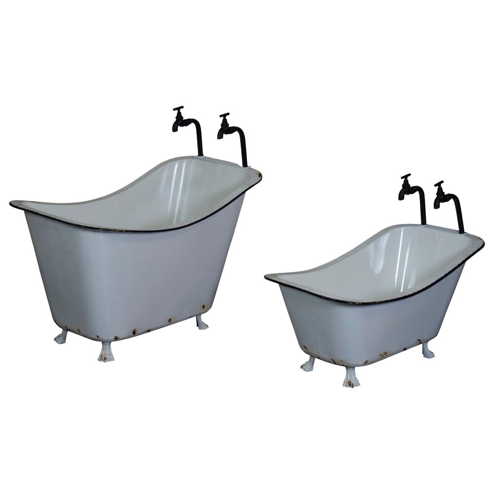 VIP Home and Garden Metal Wash Tub Planter Set in White (Set of 2), , large