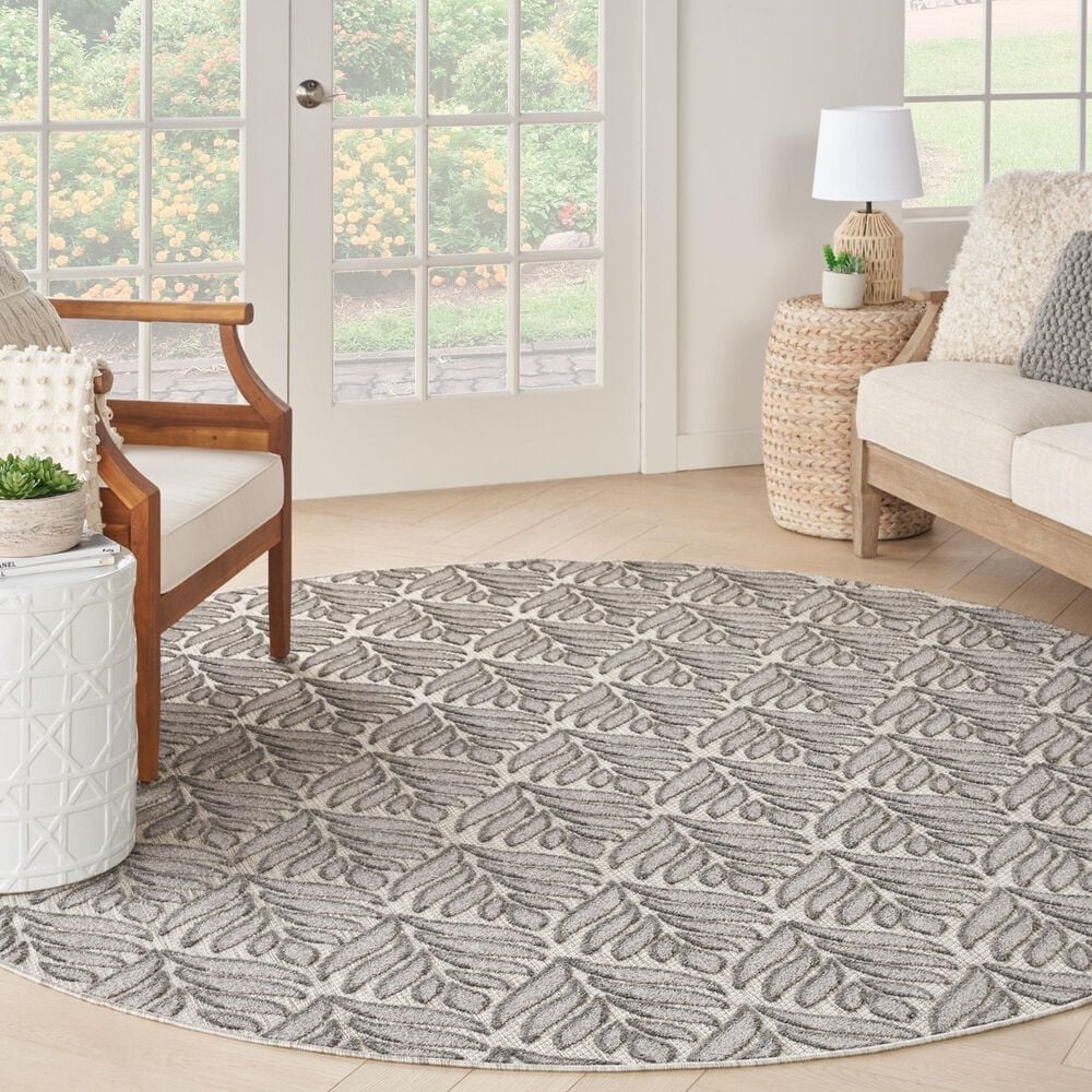 Nourison Aloha 7&#39;10&quot; Round Charcoal Indoor/Outdoor Area Rug, , large