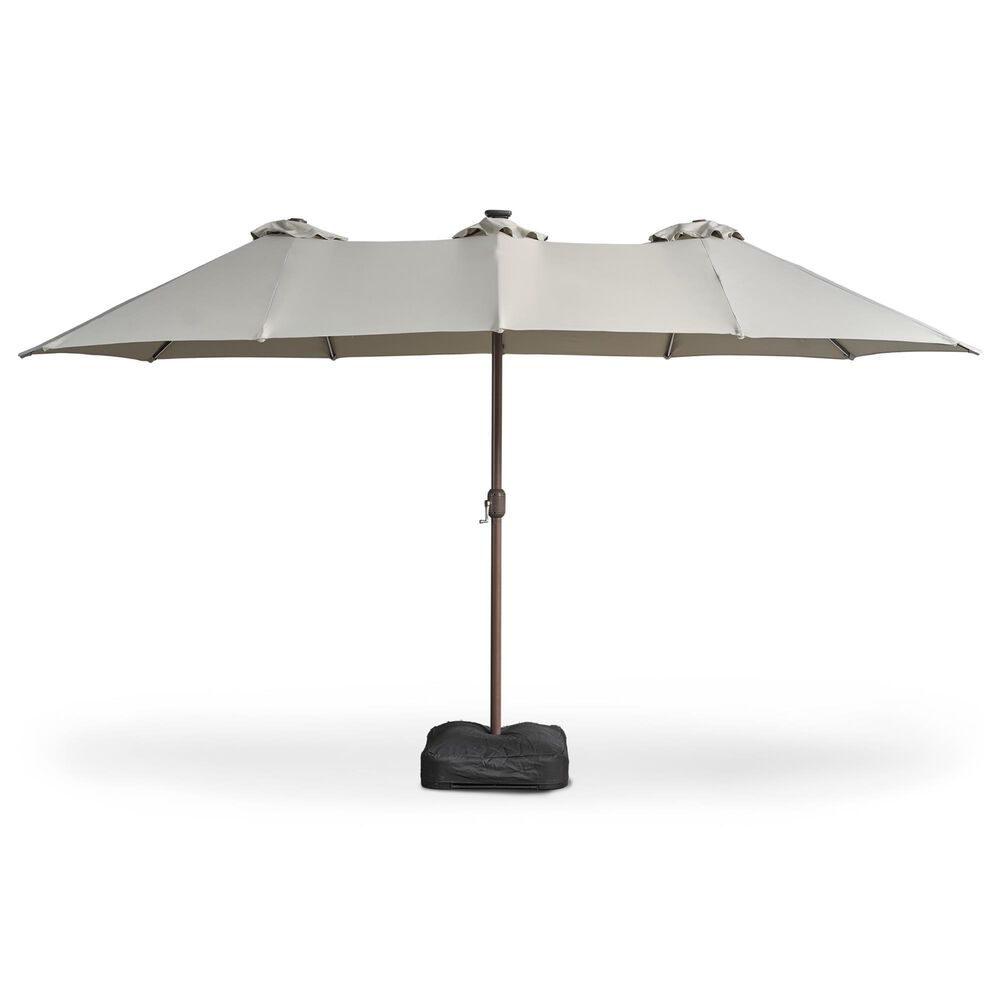 HOMLUX 15" Double-Sided Outdoor Market Umbrella with Sandbag Base and RGB LED Lights in Light Gray, , large