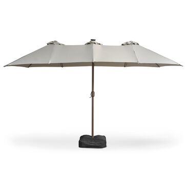 HOMLUX 15" Double-Sided Outdoor Market Umbrella with Sandbag Base and RGB LED Lights in Light Gray, , large