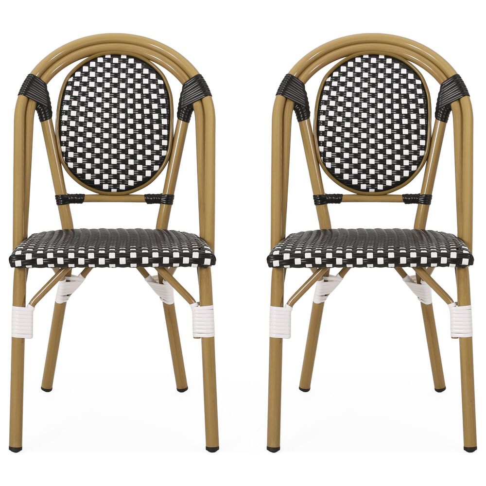 Hearth and Haven Outdoor French Bistro Chair in White, Black and Yellow &#40;Set of 2&#41;, , large